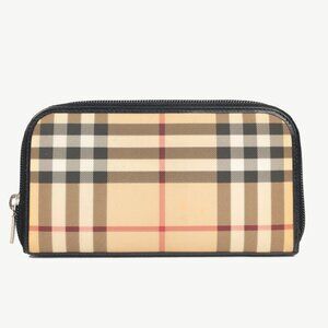 Burberry House-Check Leather-Trim Long Zip Wallet
